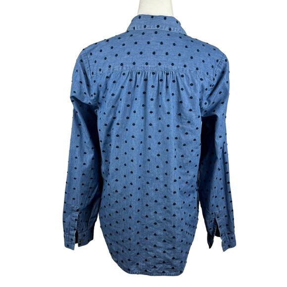 J Jill Denim Womens Button Up Shirt in Westerly Wash/Navy Blue Polka Dot Sz XS - Picture 3 of 16